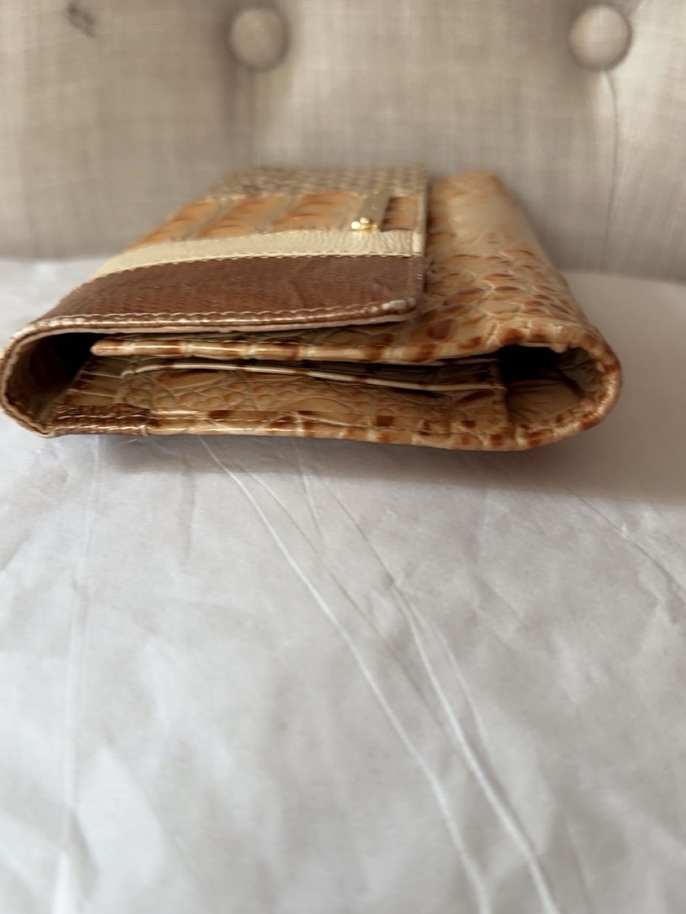 Brahmin Beige and Tan Patchwork Textured Clutch Wallet - Picture 5 of 7